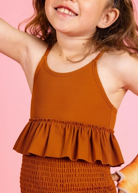 Ribbed Caramel | Mini Peplum Top