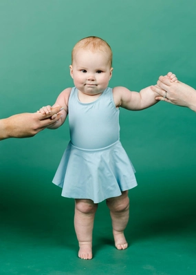 Ribbed Dusty Light Blue | Baby Skirted One-Piece
