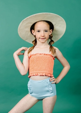 Ribbed Dusty Light Blue | Mini Down in Front Ruffle Bottoms