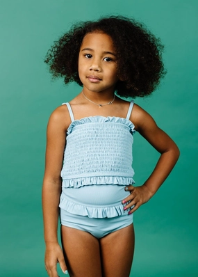 Ribbed Dusty Light Blue | Mini Mid-Ruffle Bottoms