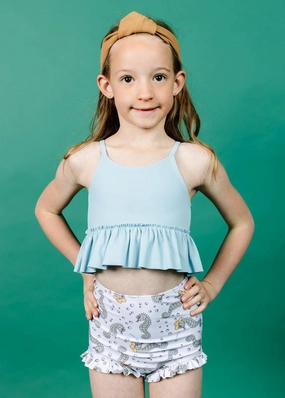 Ribbed Dusty Light Blue | Mini Peplum Top
