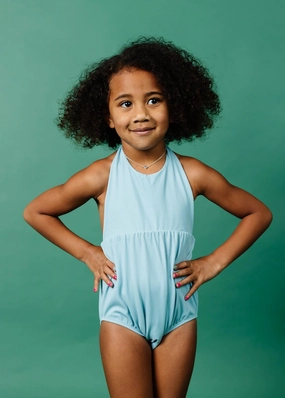 Ribbed Dusty Light Blue | Mini Romper One-Piece