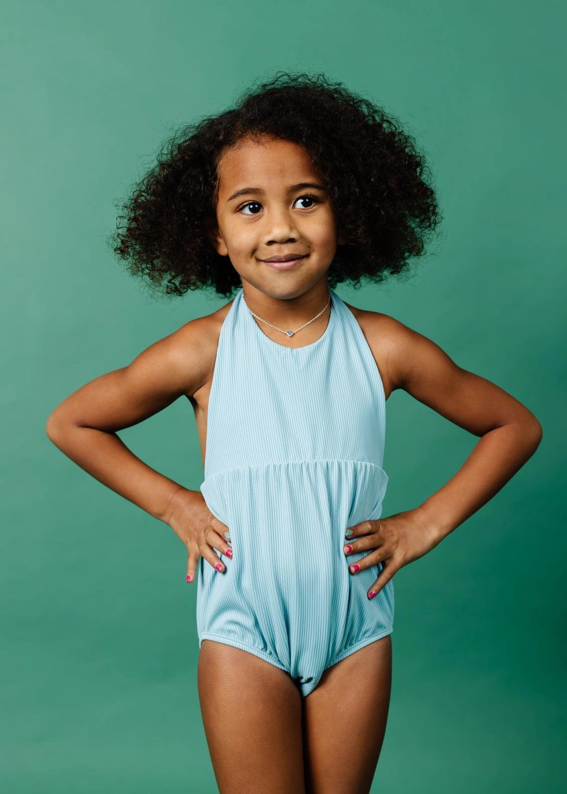Ribbed Dusty Light Blue | Mini Romper One-Piece