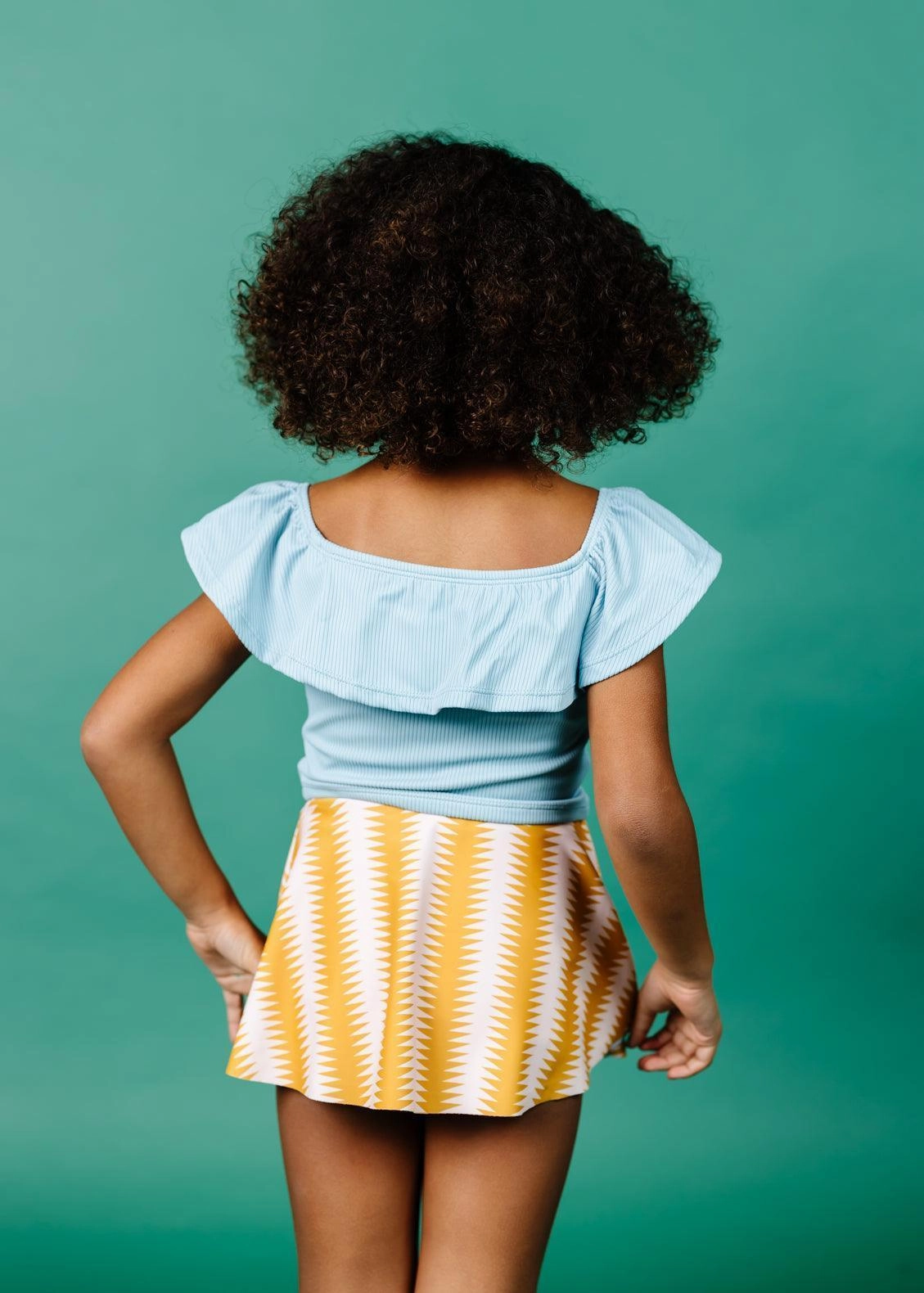 Ribbed Dusty Light Blue | Mini Ruffled Around Top