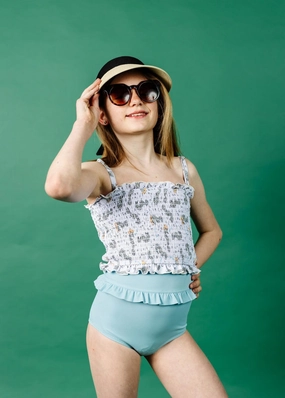 Ribbed Dusty Light Blue | Youth Mid-Ruffle Bottoms
