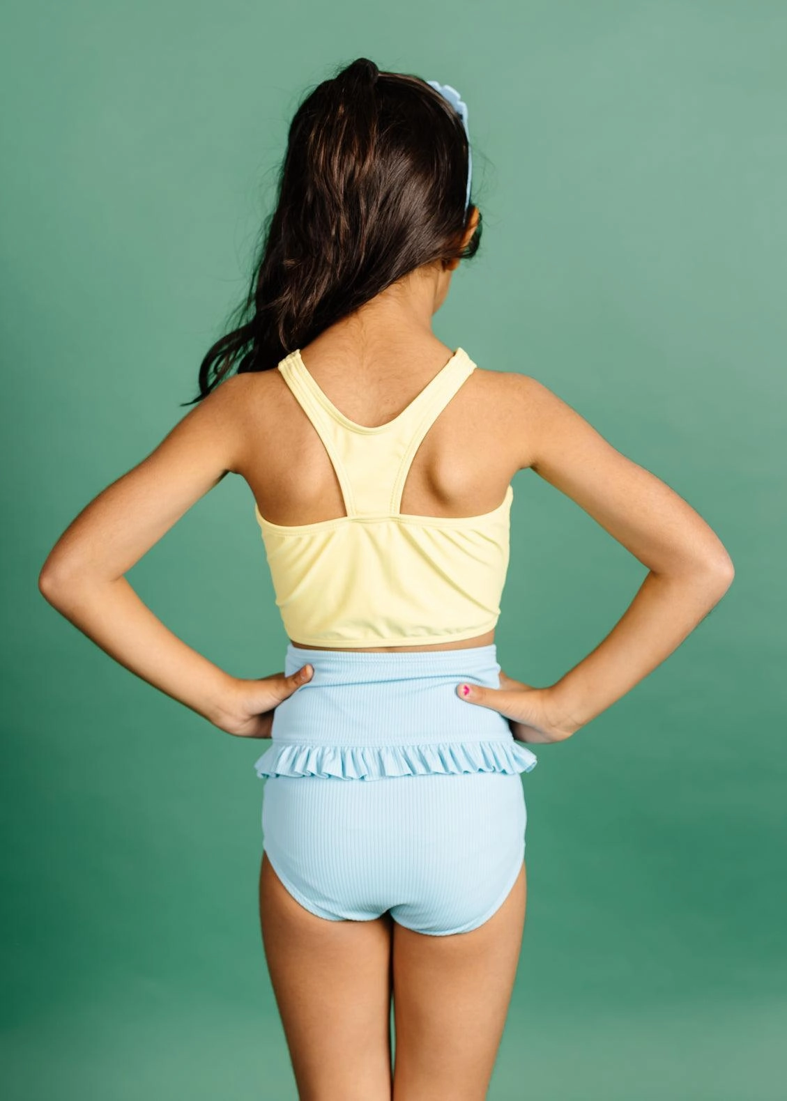 Ribbed Fresh Blue | Mini Mid-Ruffle Bottoms