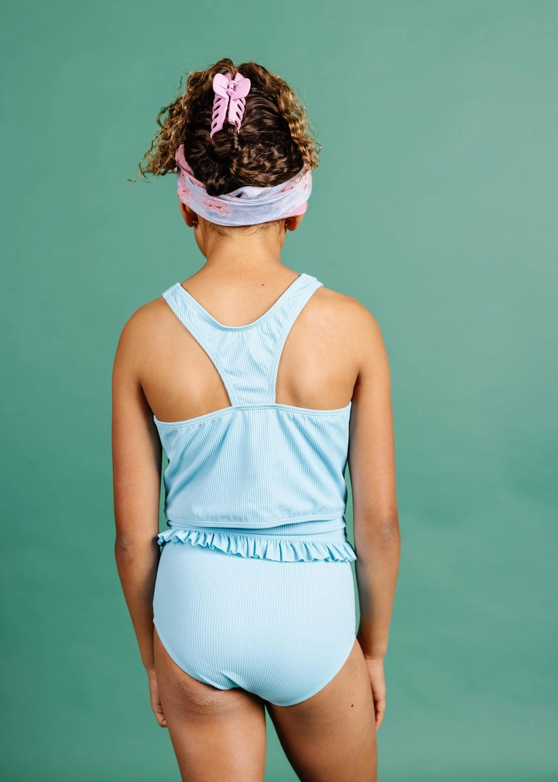 Ribbed Fresh Blue | Youth Mid-Ruffle Bottoms