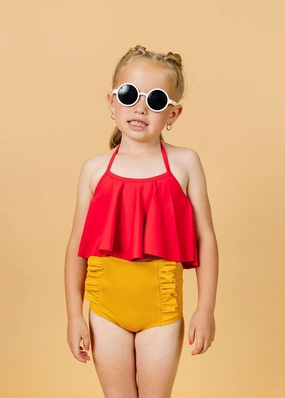Ribbed Golden | Mini Down in Front Ruffle Bottoms