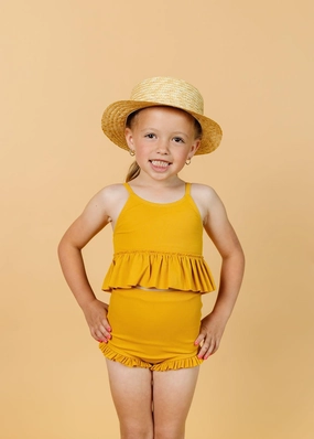 Ribbed Golden | Mini Peplum Top