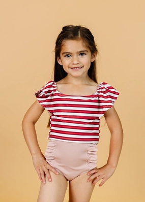 Ribbed Light Mauve | Mini Down in Front Ruffle Bottoms