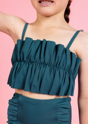 Ribbed Midnight Teal | Mini Oversized Ruffle Top