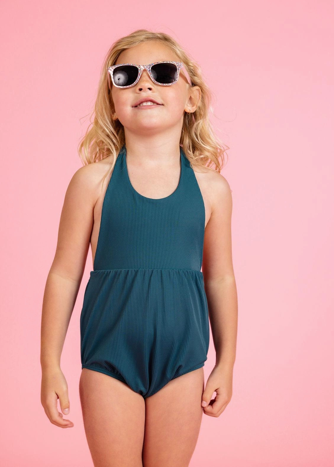 Ribbed Midnight Teal | Mini Romper One-Piece