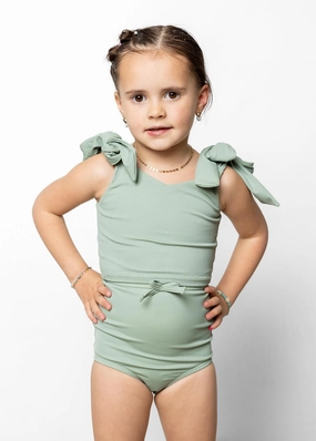 Ribbed Sage | Mini Bow Bottoms