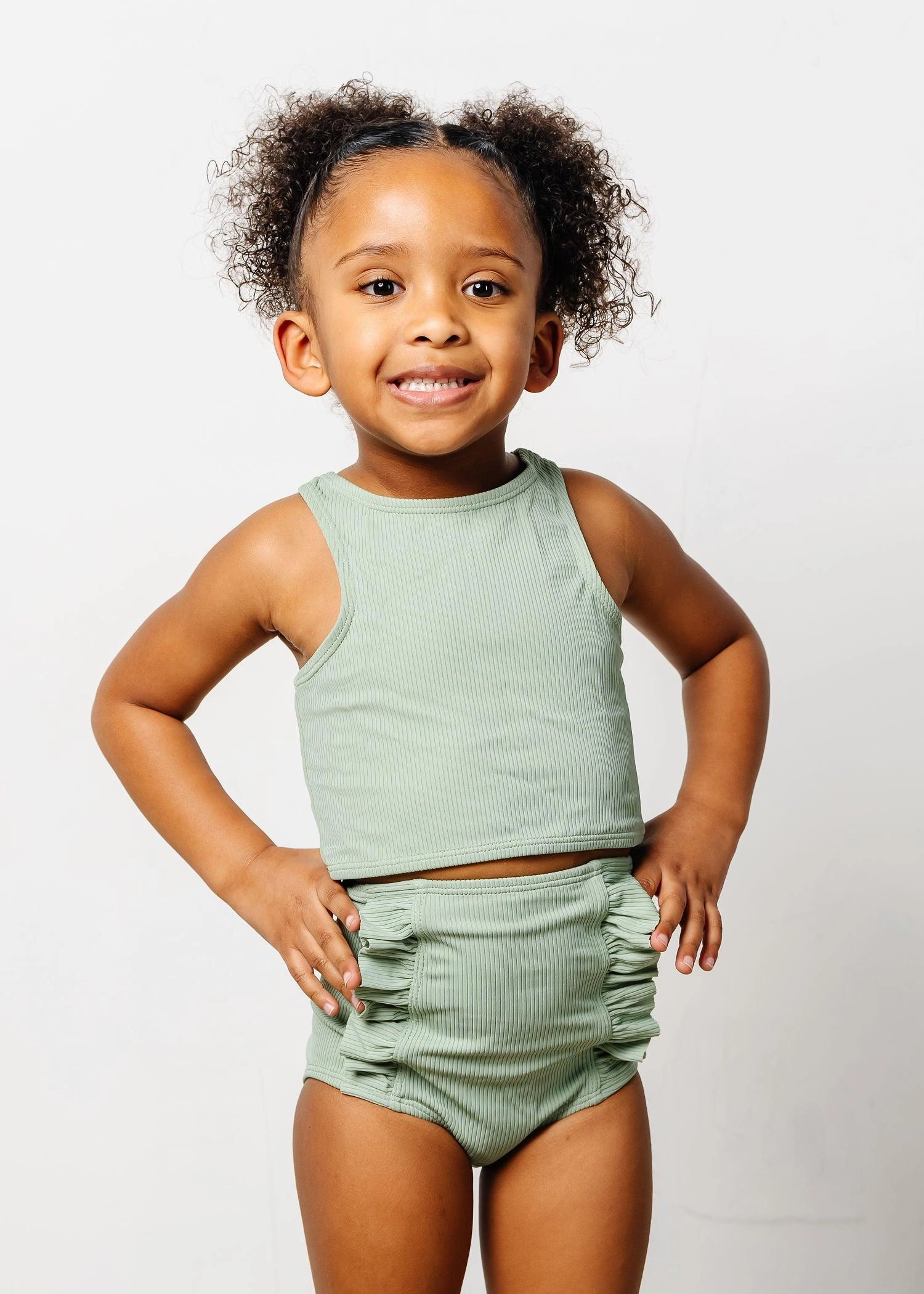 Ribbed Sage | Mini Down in Front Ruffle Bottoms