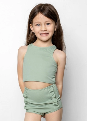 Ribbed Sage | Mini Down in Front Ruffle Bottoms
