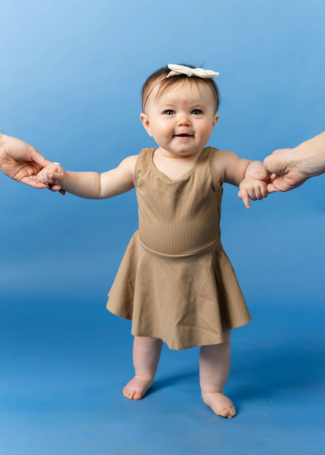 Ribbed Sand Brown | Baby Skirted One-Piece