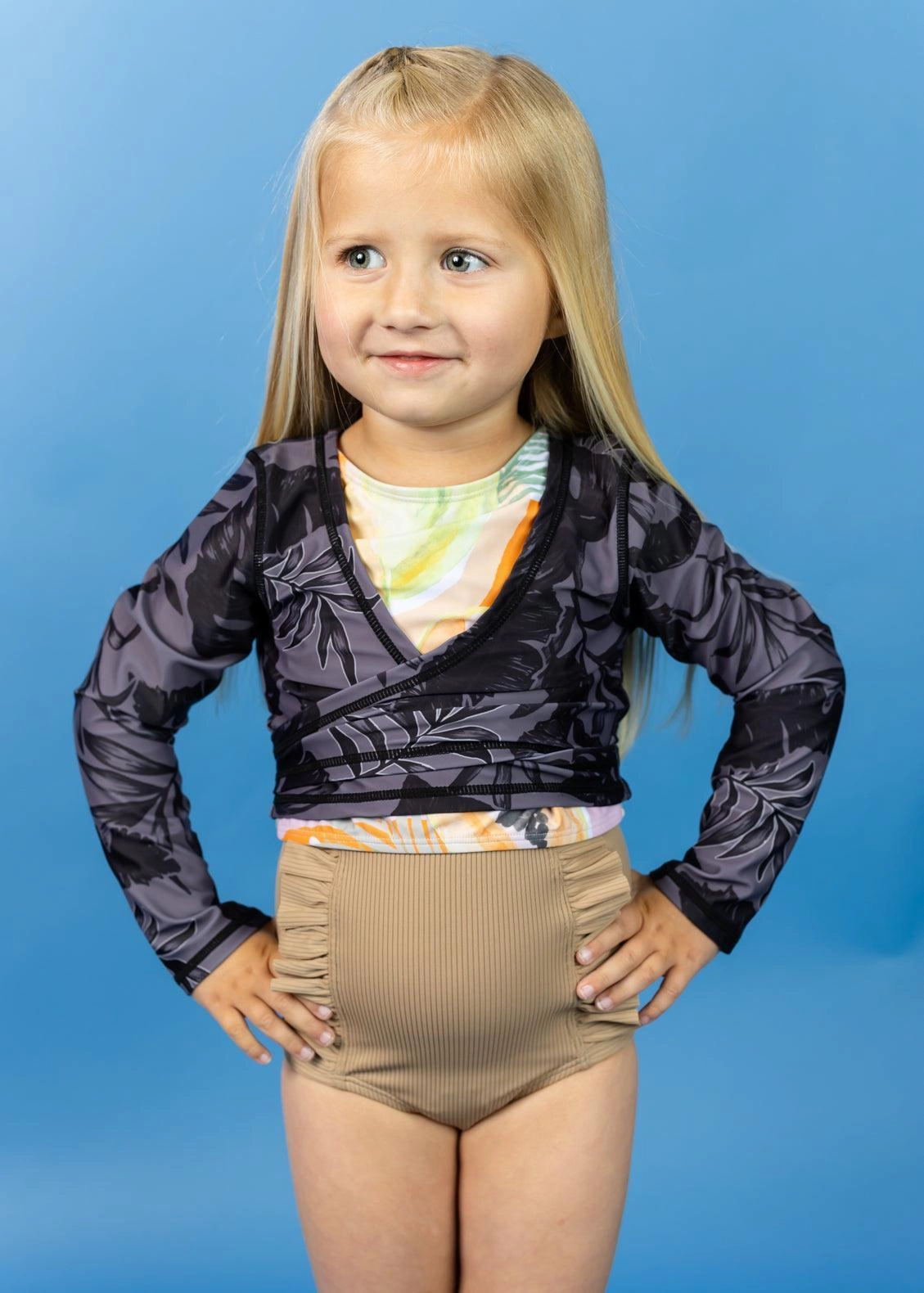 Ribbed Sand Brown | Mini Down in Front Ruffle Bottoms