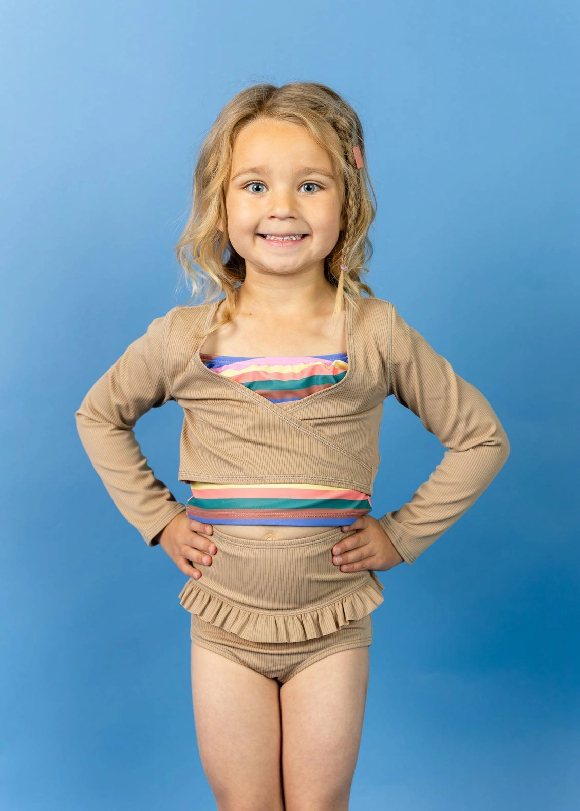 Ribbed Sand Brown | Mini Mid-Ruffle Bottoms