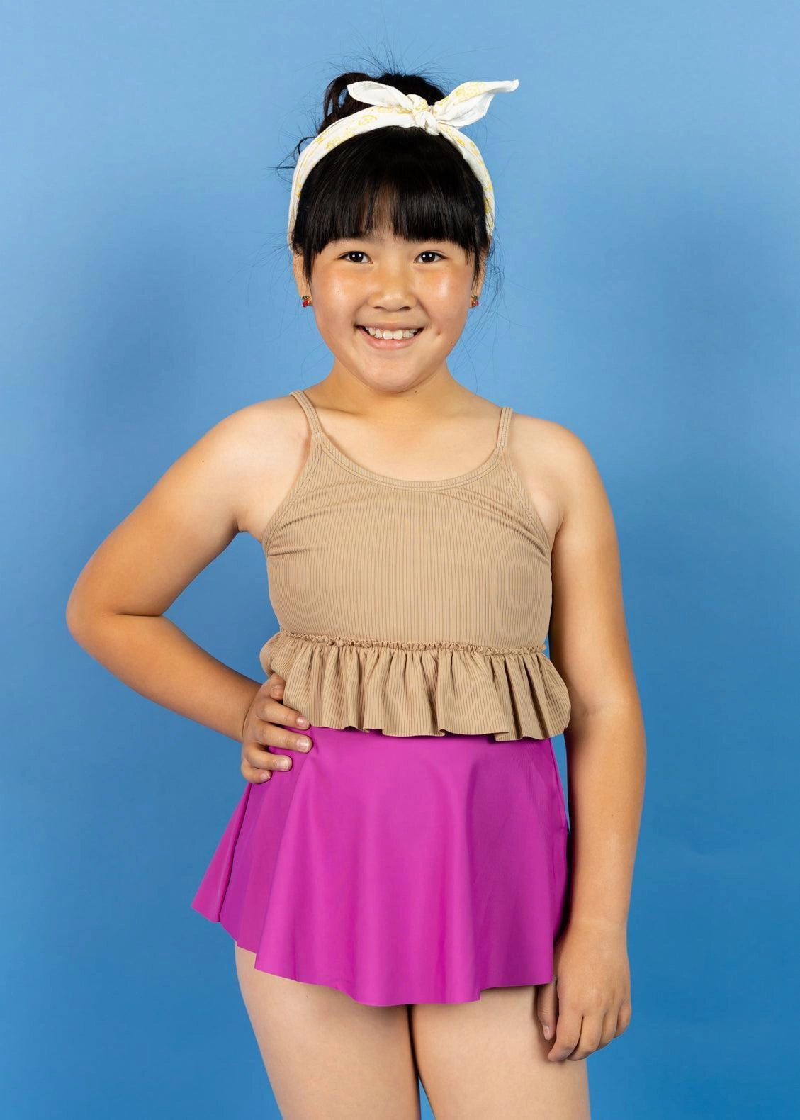 Ribbed Sand Brown | Youth Peplum Top