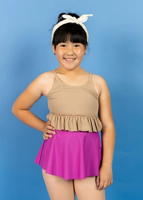 Ribbed Sand Brown | Youth Peplum Top