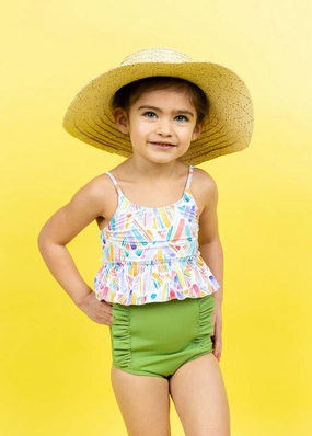 Ribbed Spring Green | Mini Down in Front Ruffle Bottoms