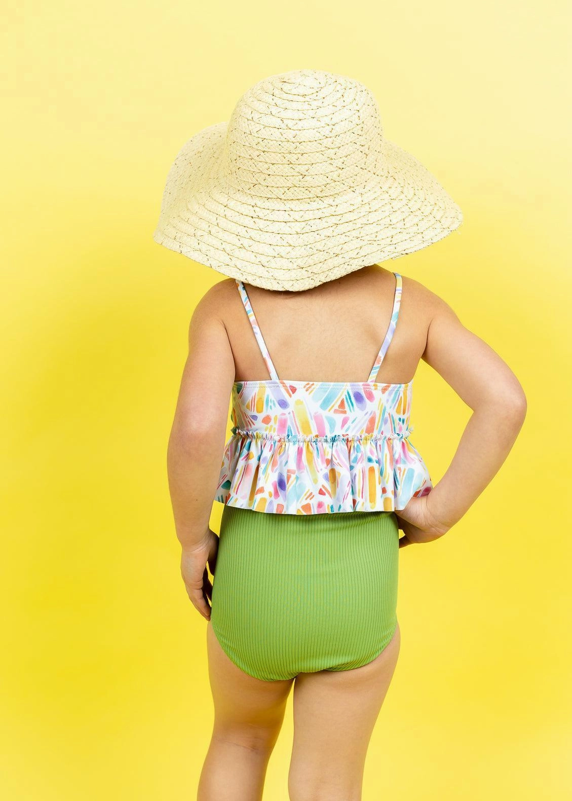 Ribbed Spring Green | Mini Down in Front Ruffle Bottoms