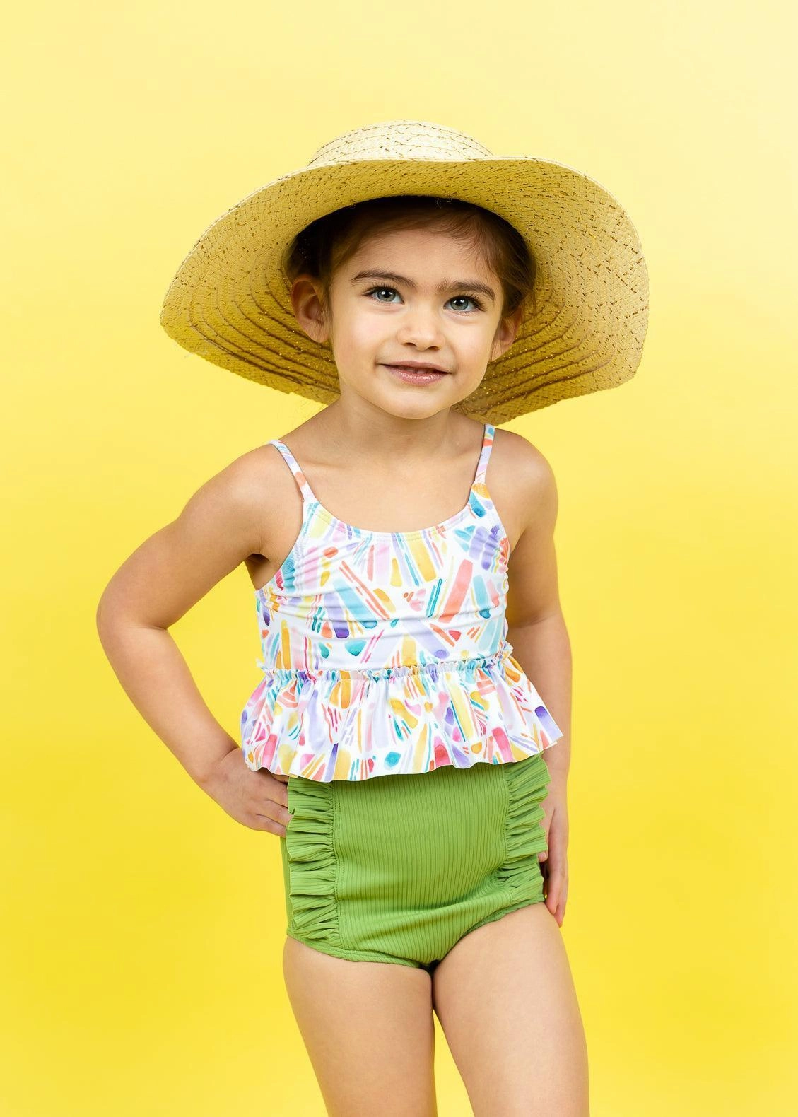 Ribbed Spring Green | Mini Down in Front Ruffle Bottoms