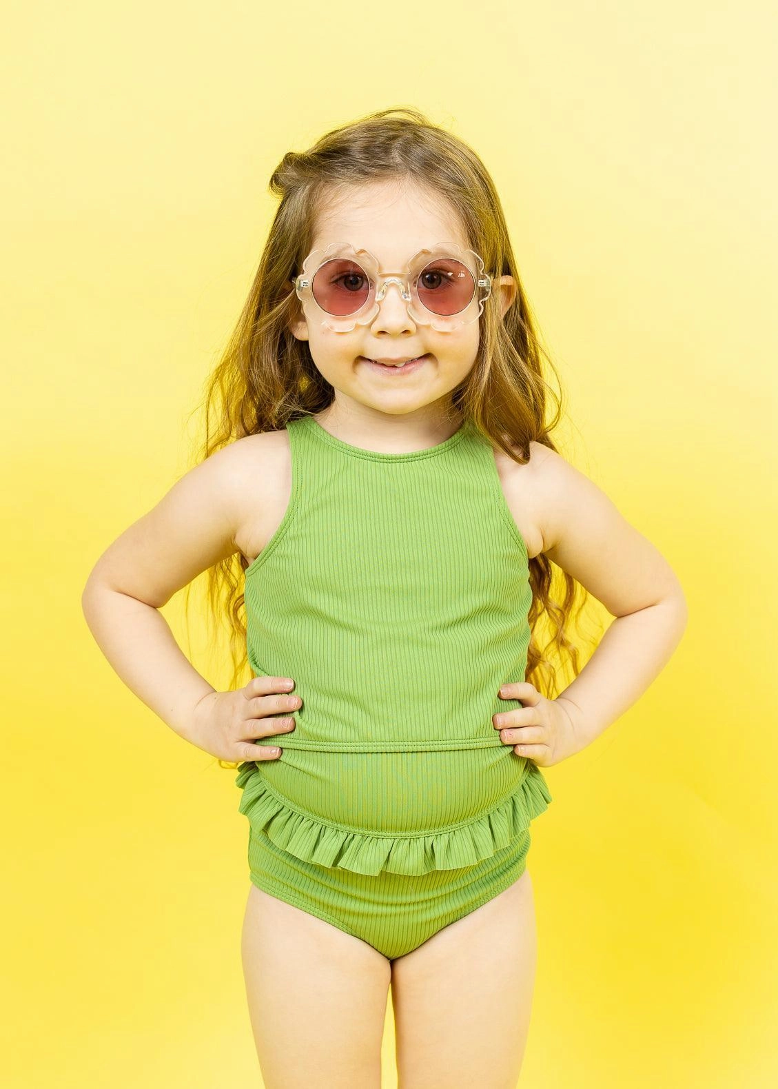 Ribbed Spring Green | Mini Mid-Ruffle Bottoms