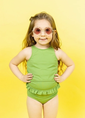 Ribbed Spring Green | Mini Mid-Ruffle Bottoms