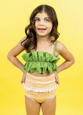 Ribbed Spring Green | Mini Oversized Ruffle Top