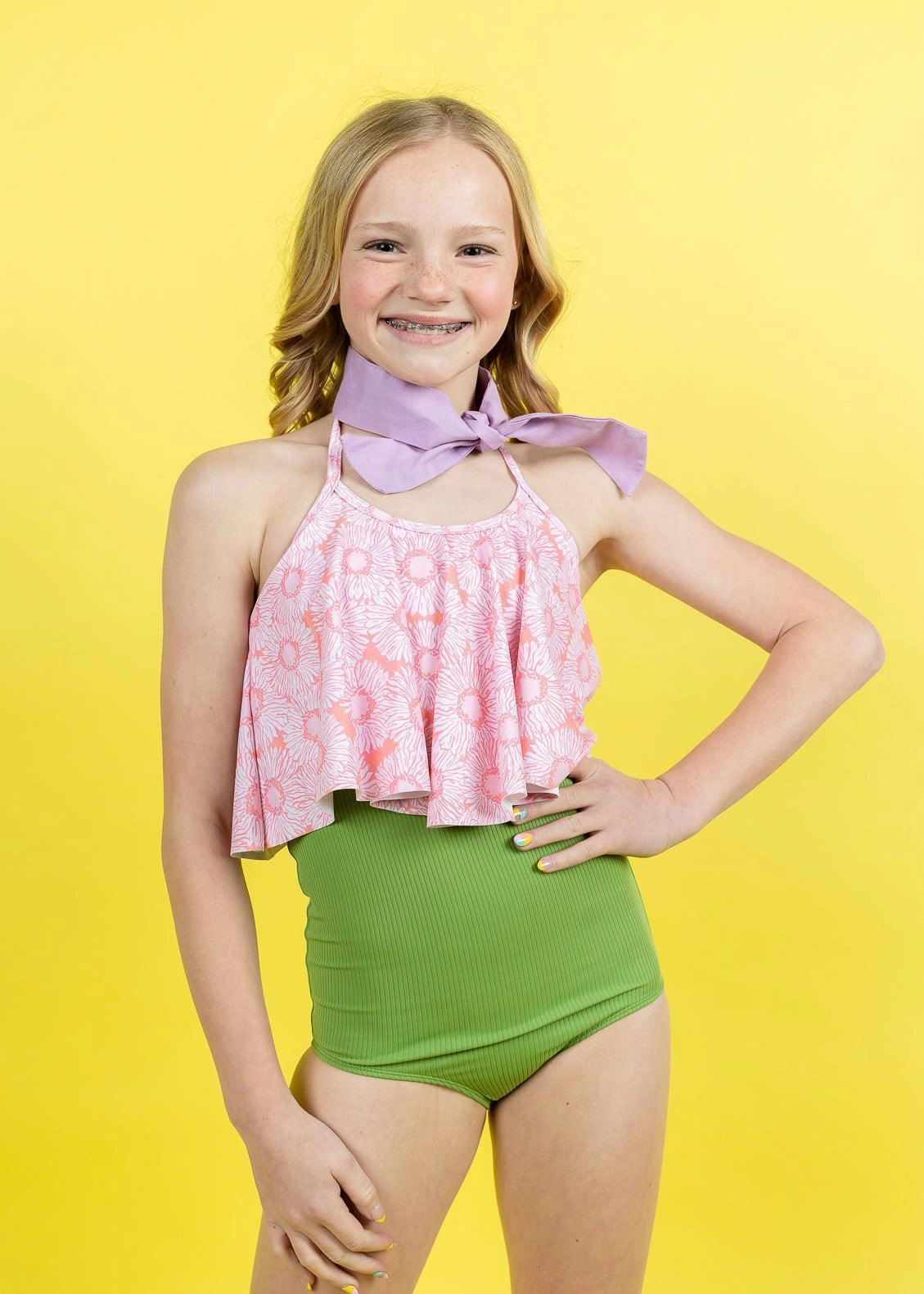 Ribbed Spring Green | Youth High-Waisted Bottoms