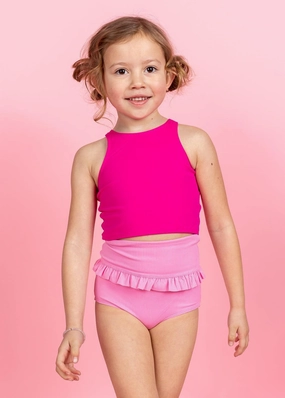 Ribbed Sweet Pink | Mini Mid-Ruffle Bottoms