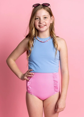 Ribbed Sweet Pink | Youth Down in Front Ruffle Bottoms