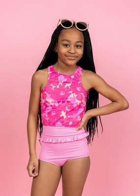 Ribbed Sweet Pink | Youth Mid-Ruffle Bottoms