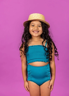 Ribbed Tide Pool Blue | Mini Down in Front Ruffle Bottoms