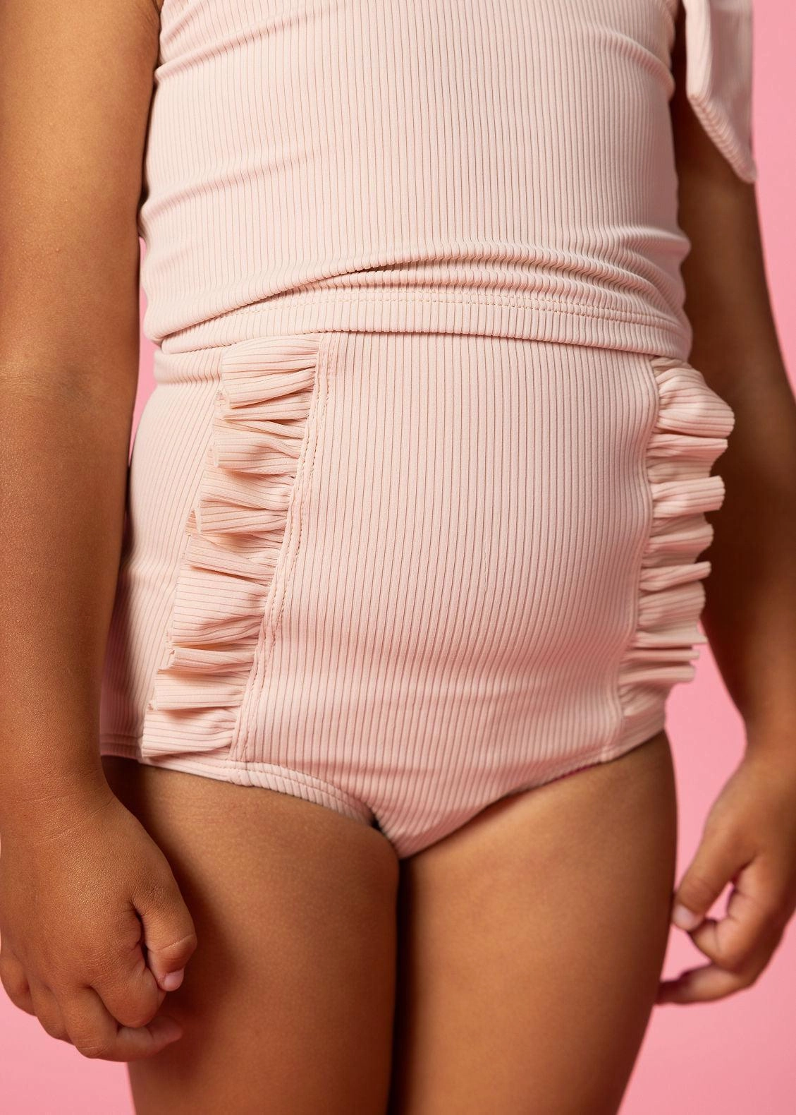 Ribbed Whipped Peach | Mini Down in Front Ruffle Bottoms