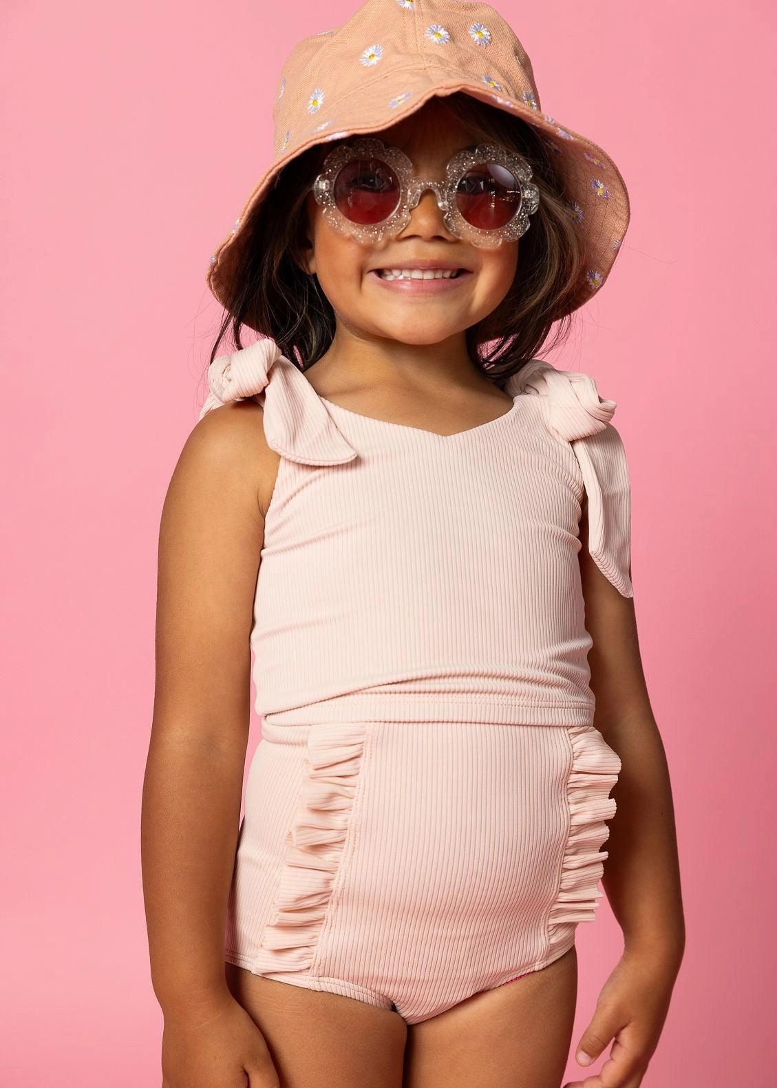 Ribbed Whipped Peach | Mini Down in Front Ruffle Bottoms