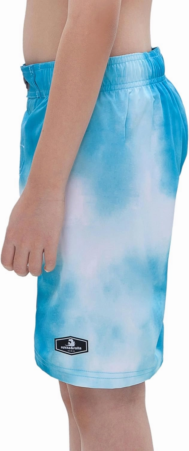Rokka&Rolla Boys' 4-Way Stretch Swim Trunks Board Shorts Bathing Suit Swimwear with Mesh Lining, UPF 50 