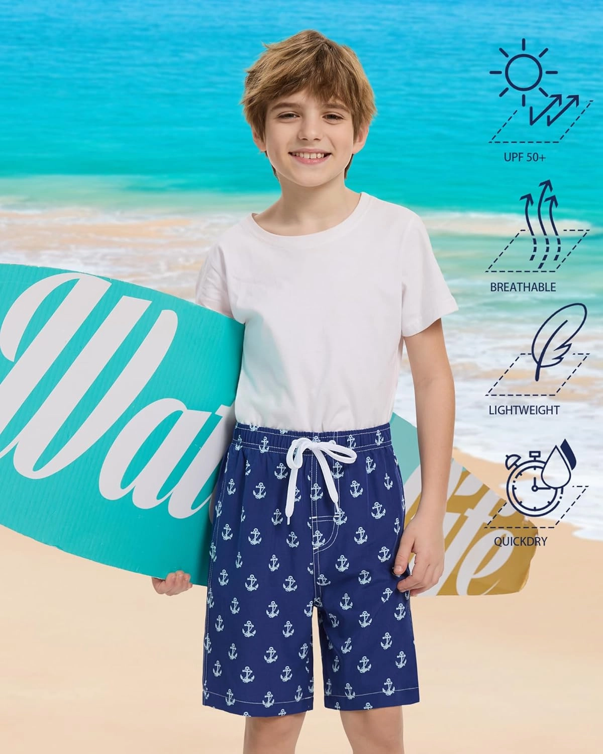 Rolimaka 2 Pack Boys Swim Trunks with Compression Liner Quick Dry Bathing Suit Swimwear UPF Summer Board Shorts