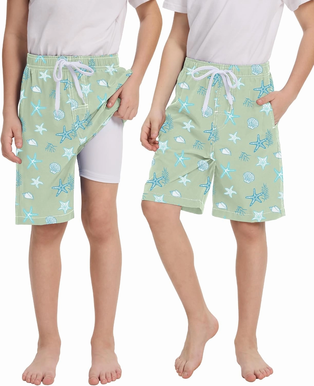 Rolimaka 2 Pack Boys Swim Trunks with Compression Liner Quick Dry Bathing Suit Swimwear UPF Summer Board Shorts