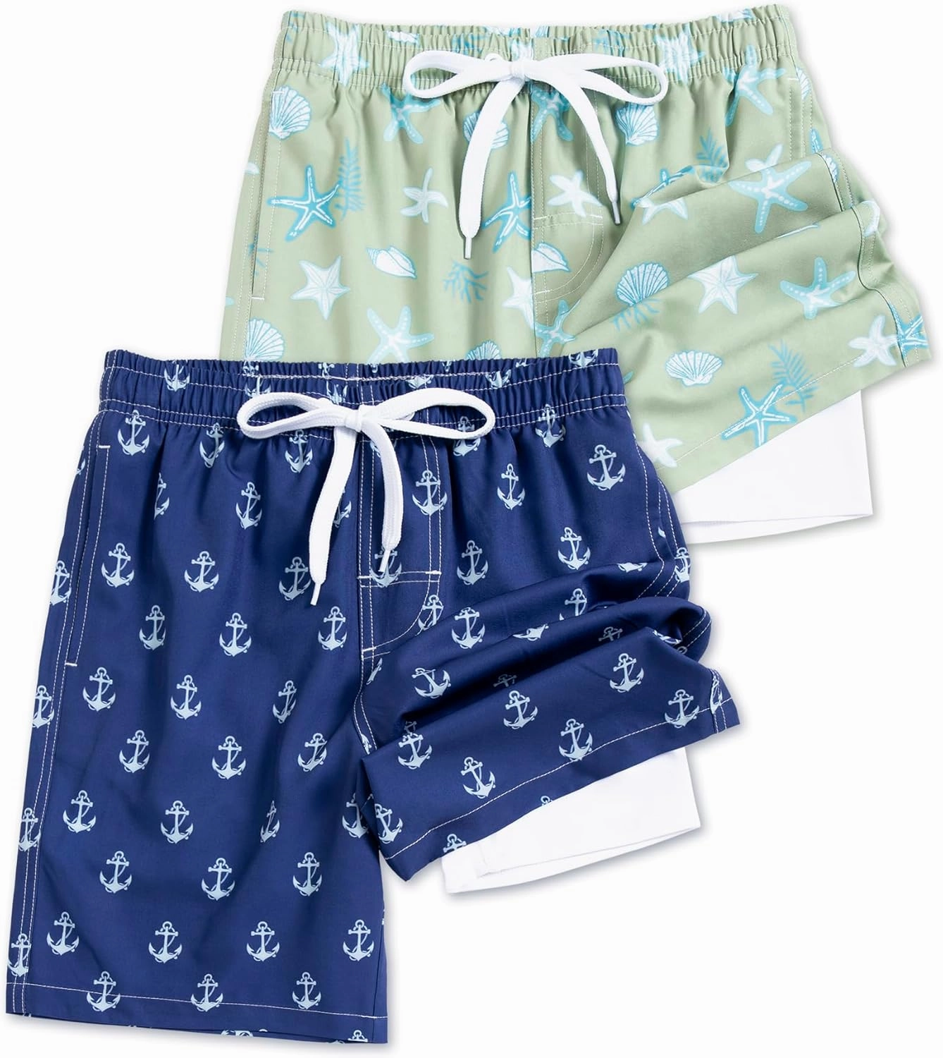 Rolimaka 2 Pack Boys Swim Trunks with Compression Liner Quick Dry Bathing Suit Swimwear UPF Summer Board Shorts