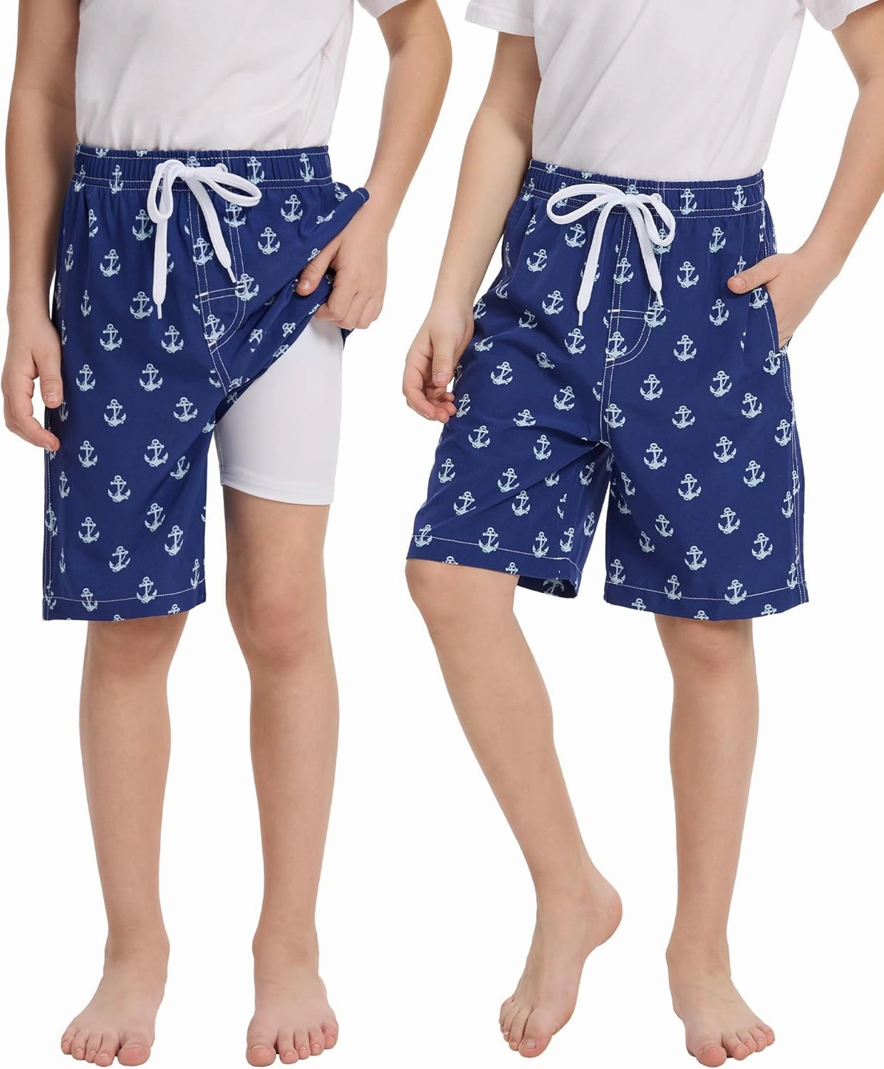 Rolimaka 2 Pack Boys Swim Trunks with Compression Liner Quick Dry Bathing Suit Swimwear UPF Summer Board Shorts