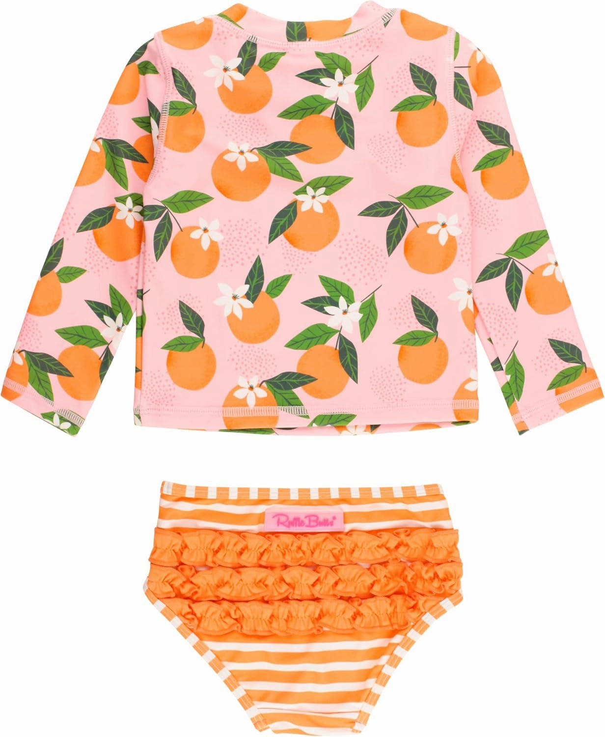 RuffleButts? Baby/Toddler Girls Long Sleeve Rash Guard 2 Piece Swimsuit Set w/UPF 50  Sun Protection with Zipper