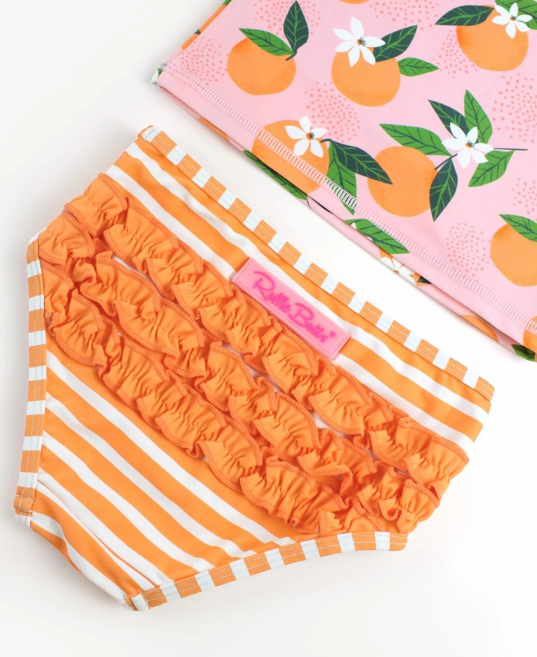 RuffleButts? Baby/Toddler Girls Long Sleeve Rash Guard 2 Piece Swimsuit Set w/UPF 50  Sun Protection with Zipper