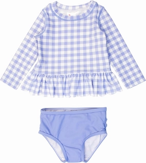 RuffleButts Baby/Toddler Girls Scalloped Long Sleeve Rash Guard 2-Piece UPF50  Sun Protected Swimsuit