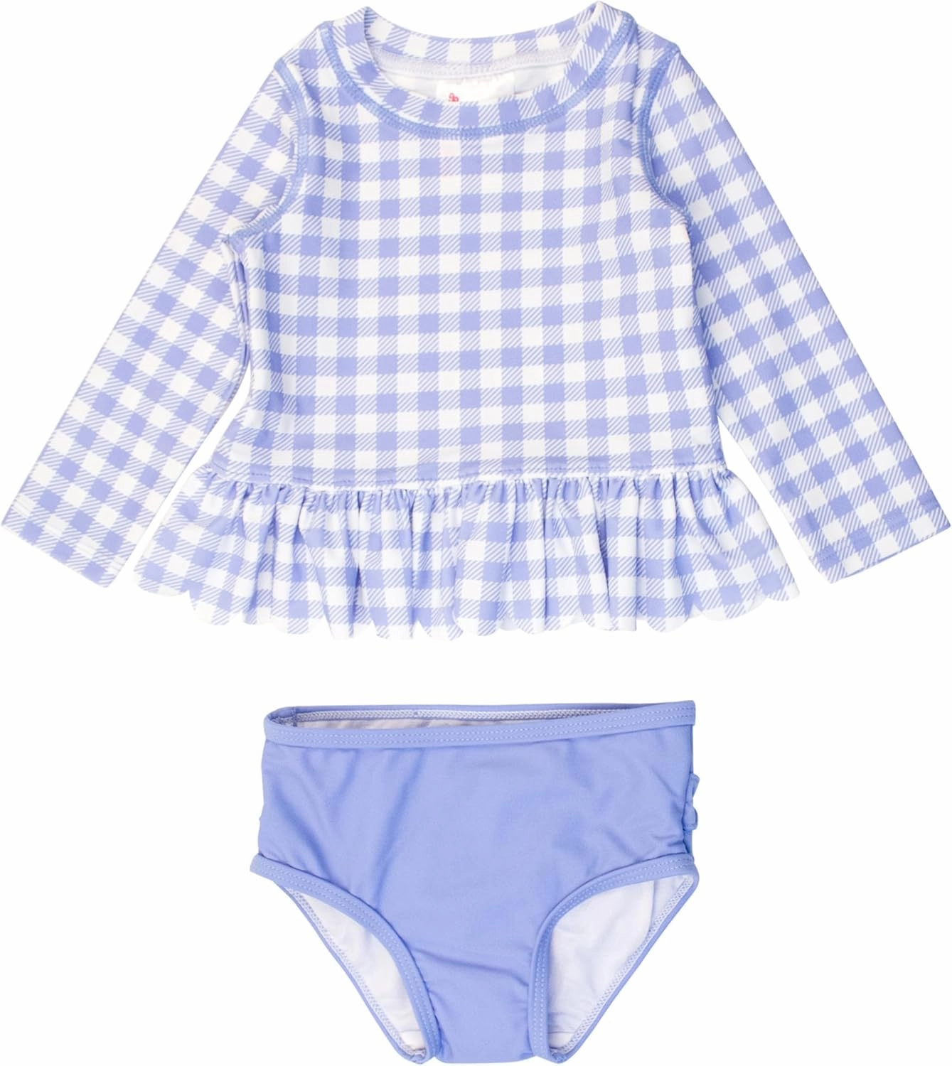 RuffleButts Baby/Toddler Girls Scalloped Long Sleeve Rash Guard 2-Piece UPF50  Sun Protected Swimsuit