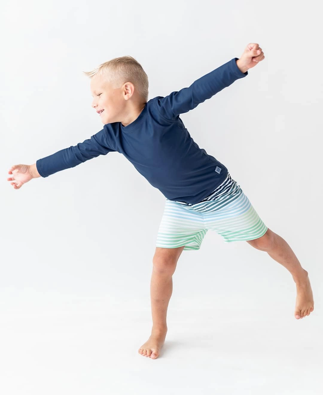 RUGGEDBUTTS Boys UPF50  Sun Protection Striped Color Block Swim Trunks