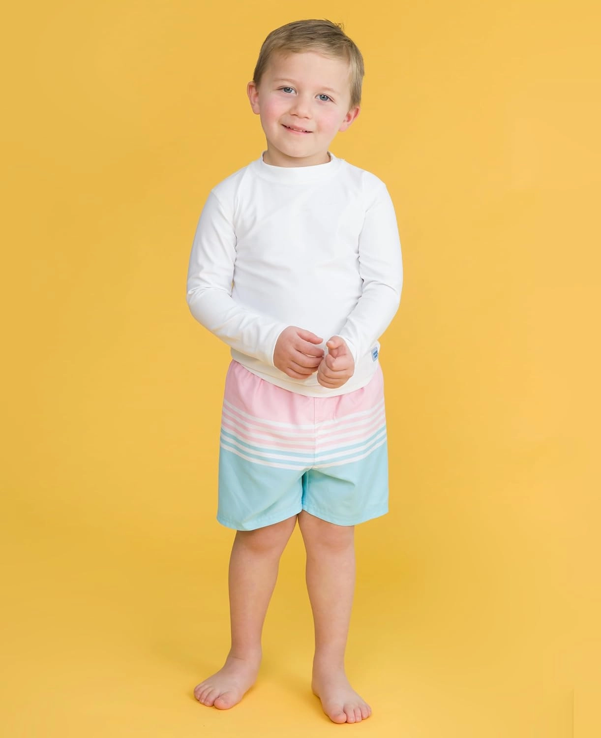 RUGGEDBUTTS Boys UPF50  Sun Protection Striped Color Block Swim Trunks