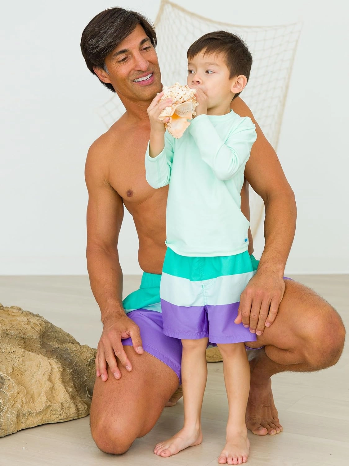 RUGGEDBUTTS Boys UPF50  Sun Protection Striped Color Block Swim Trunks