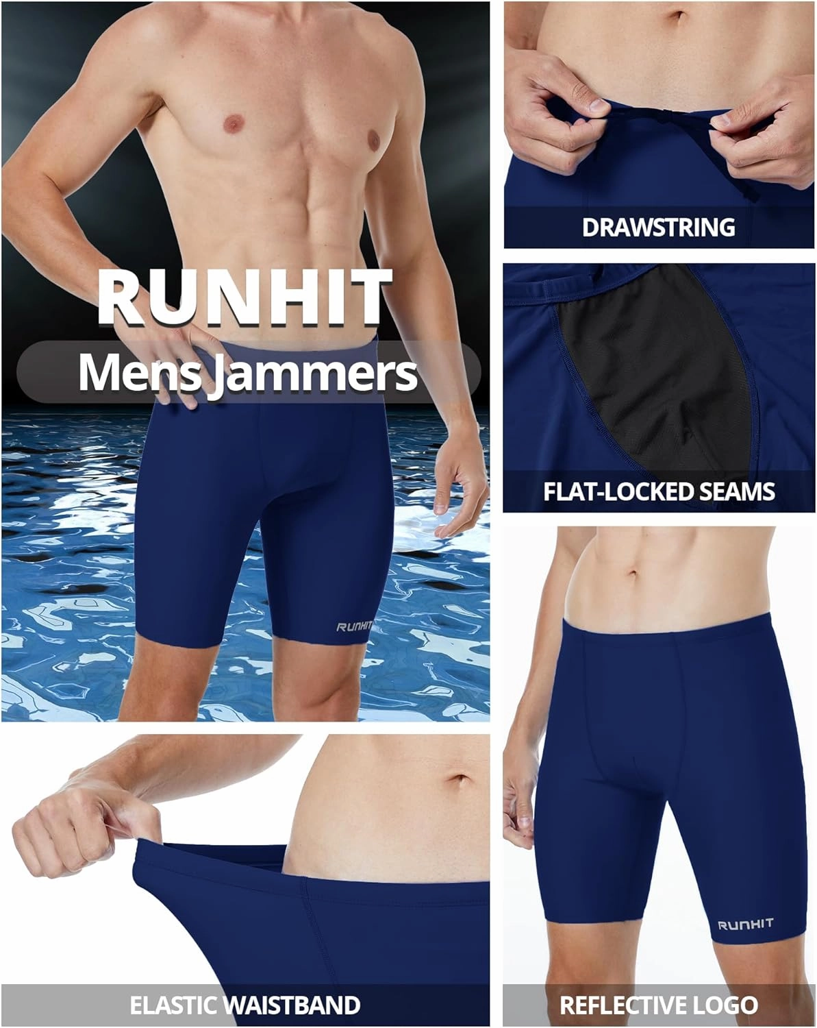 Runhit Men's Swim Jammers Competitive Swim Racing Team Swimsuit Quick Dry Athletic Swimming Shorts UPF 50 